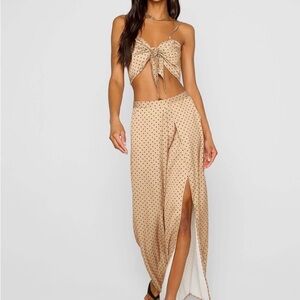 Stylish Tan Polka Dot Two-Piece Set